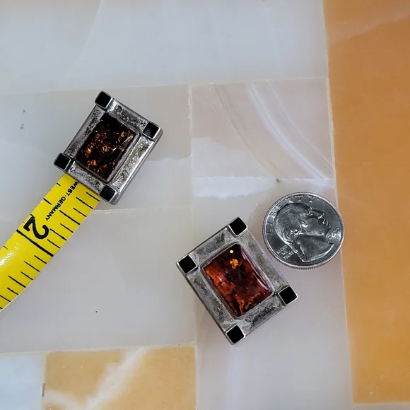 Sterling Silver Vintage LB Baltic Amber .925 Clip On Earrings - Picture 10 of 10